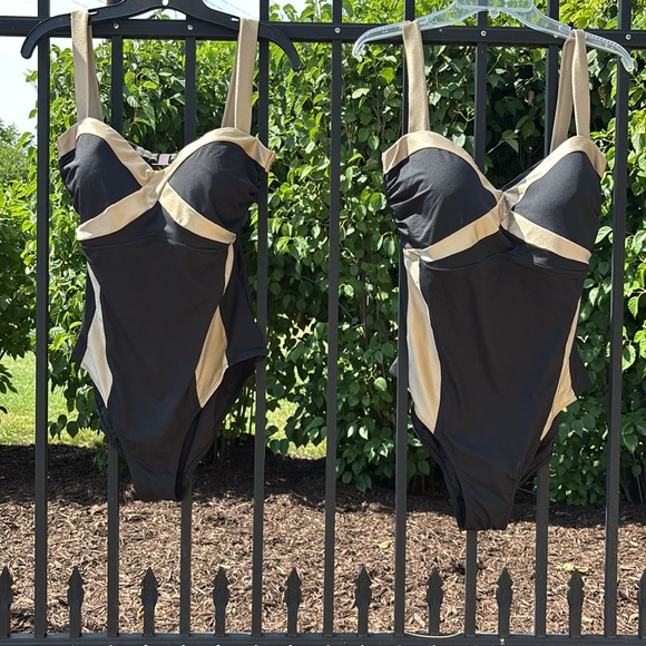 Swimsuits For All Other - Pinup Retro Open Back Support Straps Swimsuit BLACK GOLD Size 14 & 18 avail